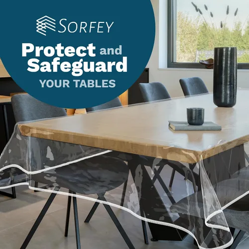 Miniatura 7 de Mantel de plástico para mesa, protector de mantel de plástico transparente, con borde, 60 x 84 pulgadas, rectangular, impermeable y resistente al