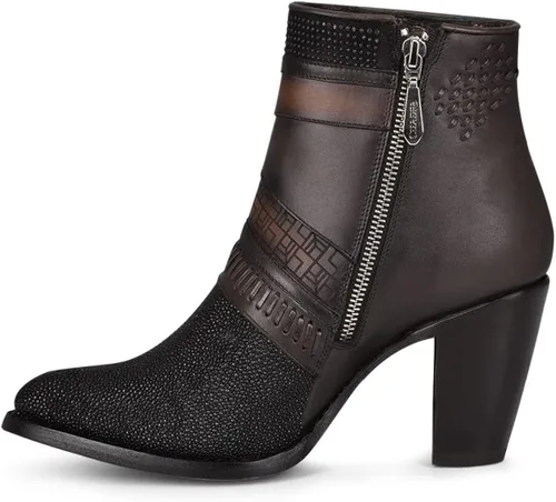 Miniatura 4 de Cuadra Botines de mujer en piel auténtica de raya, con cremallera, color negro