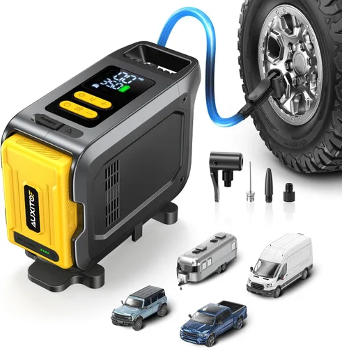 Miniatura 10 de AUXITO Compresor de aire portátil para inflado de neumáticos, bomba de bicicleta de 150 PSI, inflado rápido de 1 minuto con medidor de presión