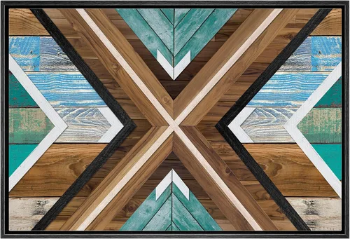 Miniatura 8 de IDEA4WALL Lienzo enmarcado para pared, decoración occidental, collage de polígonos de diamantes, paneles geométricos abstractos de madera, arte
