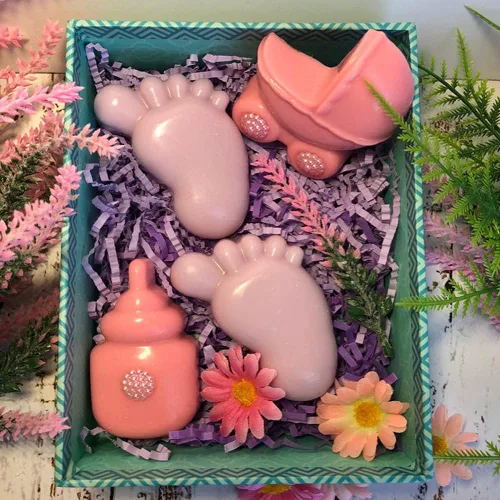 Miniatura 5 de Paquete de 2 moldes de jabón de silicona con temática de baby shower, botella de carruajes de bebé en 3D, molde de fondant de oso para fondant