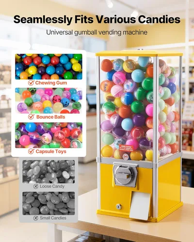 Miniatura 2 de VEVOR Máquina de chicle, dispensador de máquina expendedora de dulces de 25 pulgadas de altura, máquinas expendedoras de 25 centavos para centros