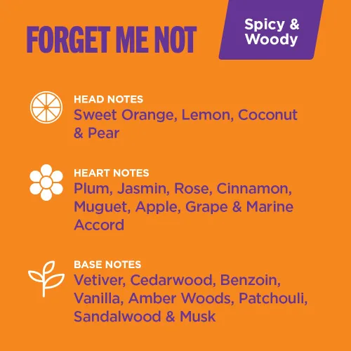 Simply Sexy Affirmations Forget Me Not - Aerosol corporal de feromonas para mujer, aroma cálido a madera especiada con notas de naranja natural,
