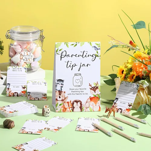 Miniatura 4 de Roowest Tarjetas de consejos de Baby Shower para bebé para nuevos padres - Cartel de frasco de propinas para nuevos padres, 60 tarjetas de consejos