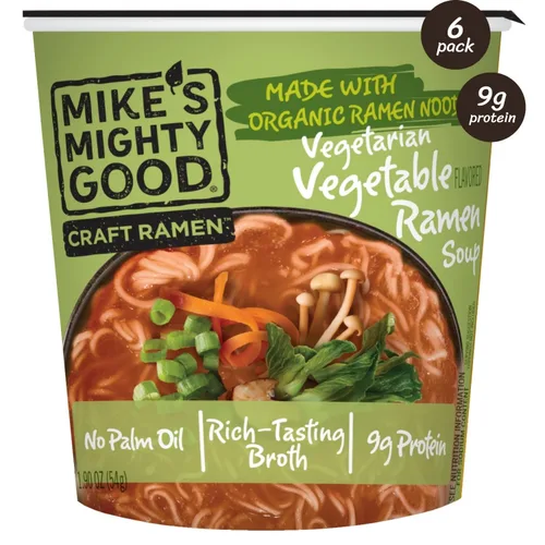 Miniatura 12 de Taza de ramen de caldo de hueso de cerdo Mike’s Mighty Good (Paquete de 6) – 8g de proteína Fideos ramen instantáneos – Orgánicos al vapor, sin OGM