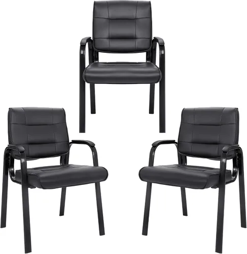 Miniatura 10 de SUPER DEAL Silla de oficina para invitados, silla auxiliar ejecutiva de cuero regenerado, silla de recepción con marco de metal sólido, muebles