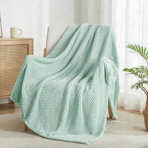 Miniatura 75 de Exclusivo Mezcla - Manta de vellón extragrande para sofá o cama, mantas supersuaves y cálidas con textura de gofre, acogedora, mullida y ligera Azul