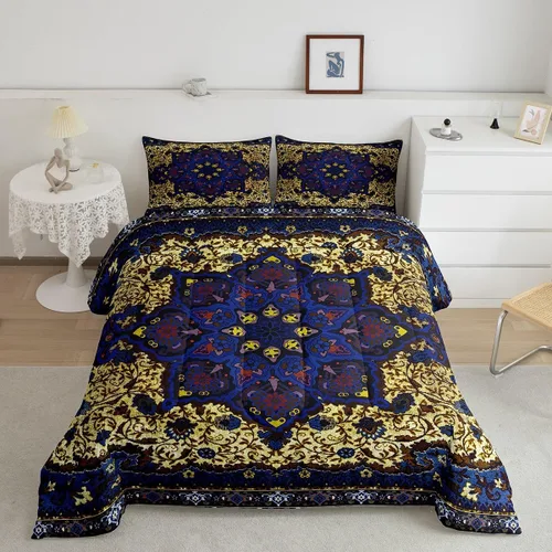 Miniatura 20 de Erosebridal Juego de edredón bohemio individual, juego de ropa de cama exótica bohemio, retro, azul, amarillo, degradado, rojo, floral, bohemio