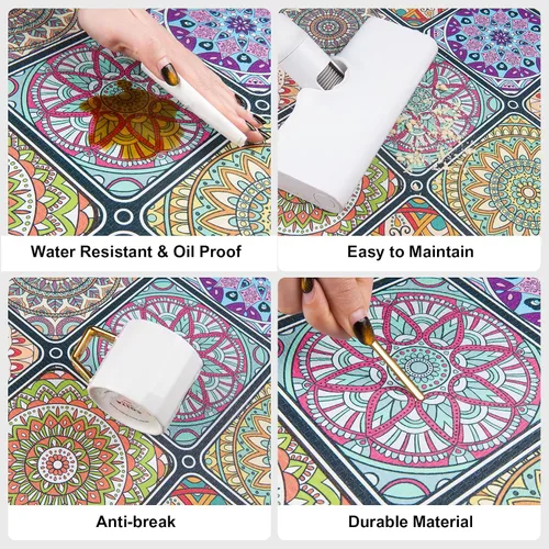Miniatura 4 de QIYI Tapete de cocina bohemio antifatiga, acolchado de espuma de 3/5 pulgadas de grosor, impermeable, cómodo, para decoración de interiores
