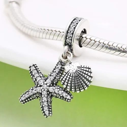Miniatura 3 de Abalorios de estrella de mar de mar de plata de ley 925 colgantes espaciadores con piedra CZ para pulseras Pandora