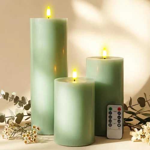 Miniatura 8 de Retisee 3 velas LED blancas grandes sin llama que funcionan con pilas con control remoto y temporizador, velas parpadeantes de cera real para Blanco