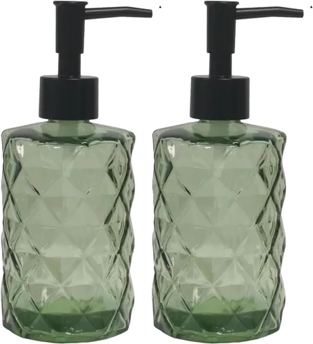 Miniatura 19 de 14Oz Black Pump Glass Soap Dispenser, Brown Stripe Countertop Refillable Liquid Bottle Hand Dish Lotion Dispenser with Plastic Pump, for Kitchen
