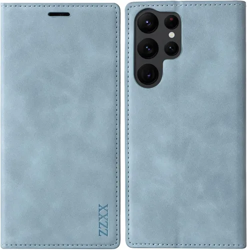 Miniatura 11 de ZZXX Funda tipo cartera para Samsung Galaxy S22 Ultra con bloqueo RFID, ranura para tarjetas, función atril, magnética, de piel suave, para Samsung