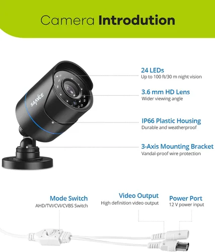 Miniatura 9 de SANNCE Cámara de seguridad 1080P AHD/TVI/CVI/CVBS Cámara CCTV 4 en 1 IP66 resistente a la intemperie CCTV analógica cámara bala de vigilancia