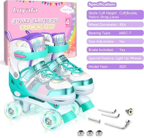 Miniatura 6 de Luyata Patines ajustables para niñas y niños, 4 tamaños de 6 a 12 y 3 a 5 años, patines para niños con 8 ruedas brillantes que se iluminan, 3