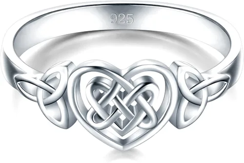 Miniatura 2 de Anillo de plata esterlina 925, anillo apilable, alianza de matrimonio para siempre, resistente al deslustre, pulido intenso, nudo celta, corazón