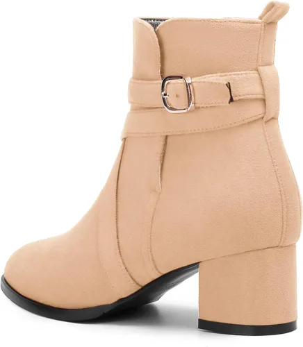 Miniatura 7 de NUMALEO Botas altas de ante con hebilla para mujer, estilo casual, punta redonda, tacón bajo y grueso, 2 pulgadas