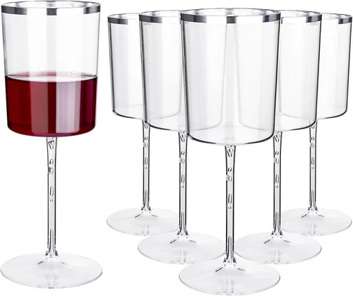 Miniatura 17 de Ciaell Paquete de 12 copas de vino de plástico transparente – Copas de vino desechables de 10 onzas con tallo para fiestas, bodas, piscina, aire