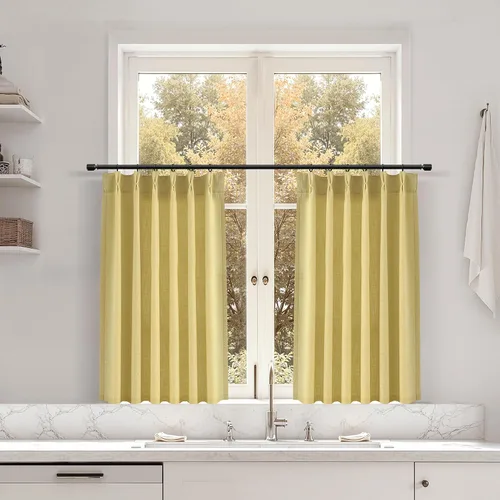Miniatura 49 de Juego de 2 paneles de cortinas de ventana de cocina beige de 24 pulgadas de largo, con textura de lino, plisadas, filtrantes de luz, semi pequeñas