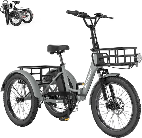 Miniatura 21 de MOONCOOL Foldable Electric Tricycle for Adults, 20" Aluminum Etrike Fat Tire, Rated 500W 48V 15Ah Rear Differential, Front Suspension, 15.5MPH