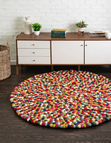 Miniatura 13 de Unique Loom Colección de Bolas de Felpa - Alfombra de área en forma de nube (2' redonda, color marfil)
