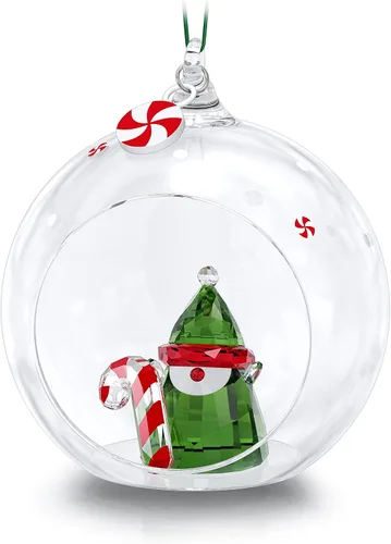 Swarovski Holiday Cheers - Adorno de bola de elfo de Papá Noel, cristales multicolor en cinta de satén verde, parte de la colección Holiday Cheers