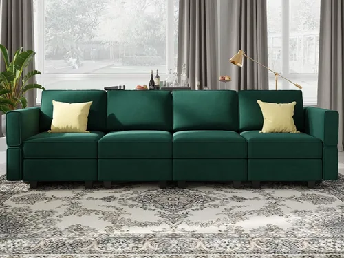 Miniatura 15 de Belffin Módulo de Almacenamiento con Otomana para Sofá Seccional Modular Asiento Cuadrado Cubo de Terciopelo Azul