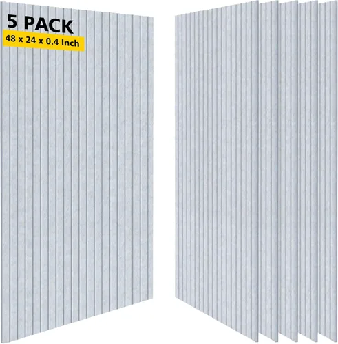 Paneles acústicos, paquete de 5 paneles de sonido, paneles de pared insonorizados de 48 x 24 x 0.4 pulgadas, paneles acústicos grandes de alta