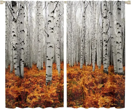 Miniatura 73 de Cortinas de abedul para sala de estar, niebla matutina en otoño, decoración del hogar, 42 x 45 pulgadas de largo