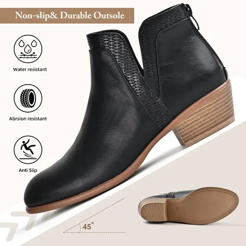 Miniatura 4 de SDONY Botines de tacón bajo para mujer, botines gruesos y elegantes con cremallera para mujer