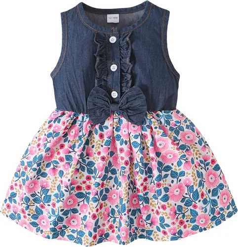 Kucnuzki Trajes para niña pequeña, vestidos de princesa de girasol para bebé, ropa de verano sin mangas, falda tutú de jean para niñas