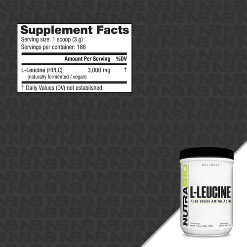 Miniatura 2 de NutraBio L-leucina 100% pura, recuperación y apoyo muscular, aminoácido de forma libre fermentada naturalmente, vegano, sin OMG, sin gluten