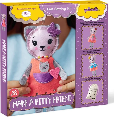 Miniatura 8 de qollorette Kit de costura de fieltro para niños, haz tu propio juguete de zorro, kit de manualidades para niños - Kit de costura Haz un amigo - Kit