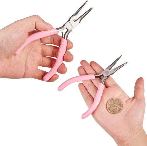 Miniatura 4 de SUNNYCLUE Alicates de punta de cadena de 5 pulgadas de largo con mandíbulas planas, mini alicates de precisión para hacer joyas, proyectos de Rosa 5