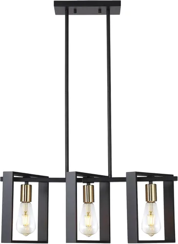 Miniatura 8 de 9MMML Lámpara de 3 luces para isla de cocina, lámpara de comedor negra, con marco de madera, para sala de estar, vestíbulo, entrada, pasillo, E26