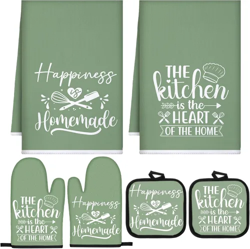 Miniatura 31 de Sratte Juego de 6 Piezas de Accesorios de Decoración de Cocina Estilo Granja Toallas Agarraderas Manoplas de Horno Juego de 2 Paños de Cocina 2 Negro