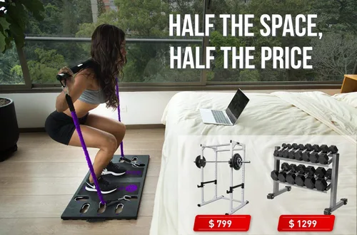 Miniatura 4 de BodyBoss 2.0 – Paquete de entrenamiento portátil completo para gimnasio en casa + bandas de resistencia – Barra de resistencia plegable, asas