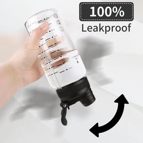Miniatura 3 de Botella de agua de vidrio de 20 onzas, tapa de sorbo y popote 2 en 1, botella agitadora de vidrio de boca ancha para hielo y jugo, botellas