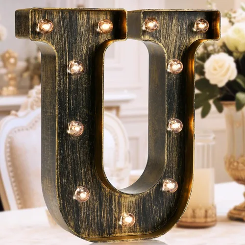 Miniatura 25 de Oycbuzo - Cartel de letras con luces LED doradas y negras, estilo industrial y clásico, para decoración de cafeterías, bodas, fiestas de cumpleaños