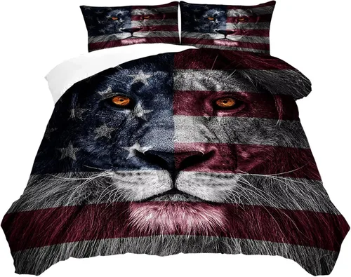 Miniatura 2 de American Flag Lion Bedding Set for Kids Twin Animals Print Comforter Set for Men Boys Bedroom Quilt Bed Set 1 Comforter 1 Pillowcase Lb01-16