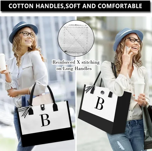 Miniatura 4 de Bolsa de playa de lona para mujer, bolsa grande de lona personalizada con bolsillo con cremallera, regalos para amigos, novia, despedida de soltera