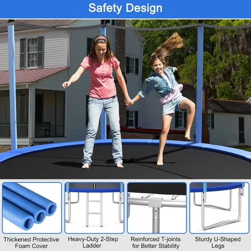 Miniatura 4 de Giantex Trampolín para niños y adultos, aprobado por ASTM 8, 10, 12, 14, 15, 16 pies, trampolín grande con escalera, tubos de acero de grosor