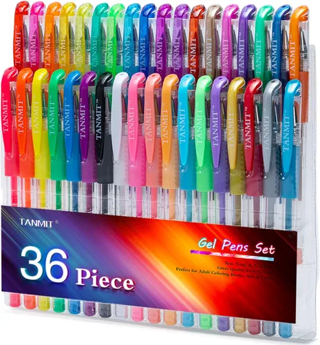 TANMIT Bolígrafos de gel, juego de bolígrafos de gel de 36 colores para libros de colorear para adultos, marcador de gel de colores con un 40% más
