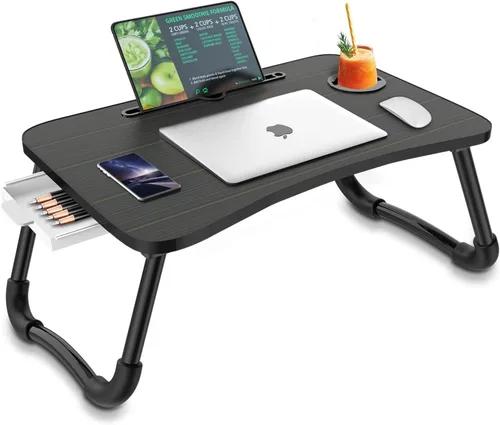 Miniatura 8 de Zapuno Mesa de cama plegable para laptop, mesa multifunción con cajón de almacenamiento y soporte para botella de agua, bandeja de servir mesa