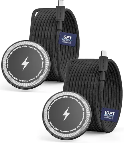 Paquete de 2 cargadores inalámbricos magnéticos (6 pies/10 pies) compatibles con almohadillas magnéticas de carga rápida MagSafe, trenzados ultra
