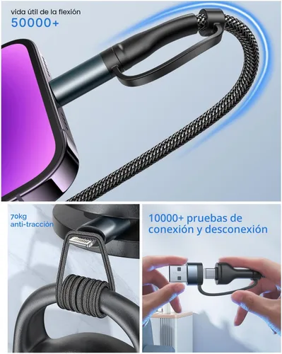 Miniatura 6 de Cable de carga 4 en 1, adaptador USB C Lightning USB C a USB C 60W PD [carga rápida y sincronización de datos] Cargador múltiple 4 en 1 para iPhone
