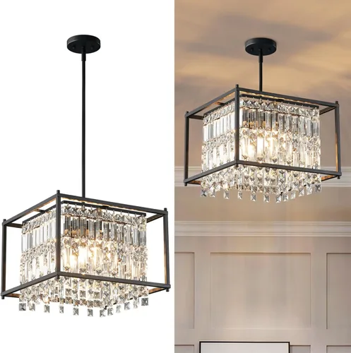 Miniatura 8 de LMQNINE Candelabro Moderno para Vestíbulo, Candelabro de Cristal Dorado Lámpara Colgante de Entrada, Candelabros Redondos de Altura Ajustable