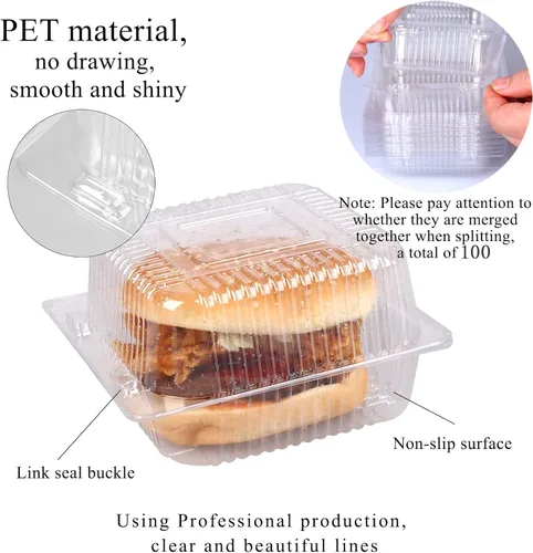 Miniatura 3 de 100 unidades de 5 x 5 pulgadas Clamshell bandeja para llevar recipientes de plástico con bisagras para alimentos, caja de comida desechable