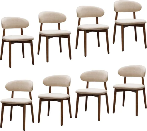 Miniatura 13 de Juego de 2 sillas de comedor estilo granja, sillas de cocina tapizadas de tela moderna de mediados de siglo, sillas de comedor de madera