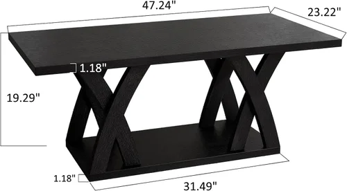 Miniatura 2 de FROMJBEST - Mesa de café de estilo rústico con estante, mesa de café moderna, mesa de café negra para sala de estar, mesas de sala de estar, 47" Gris